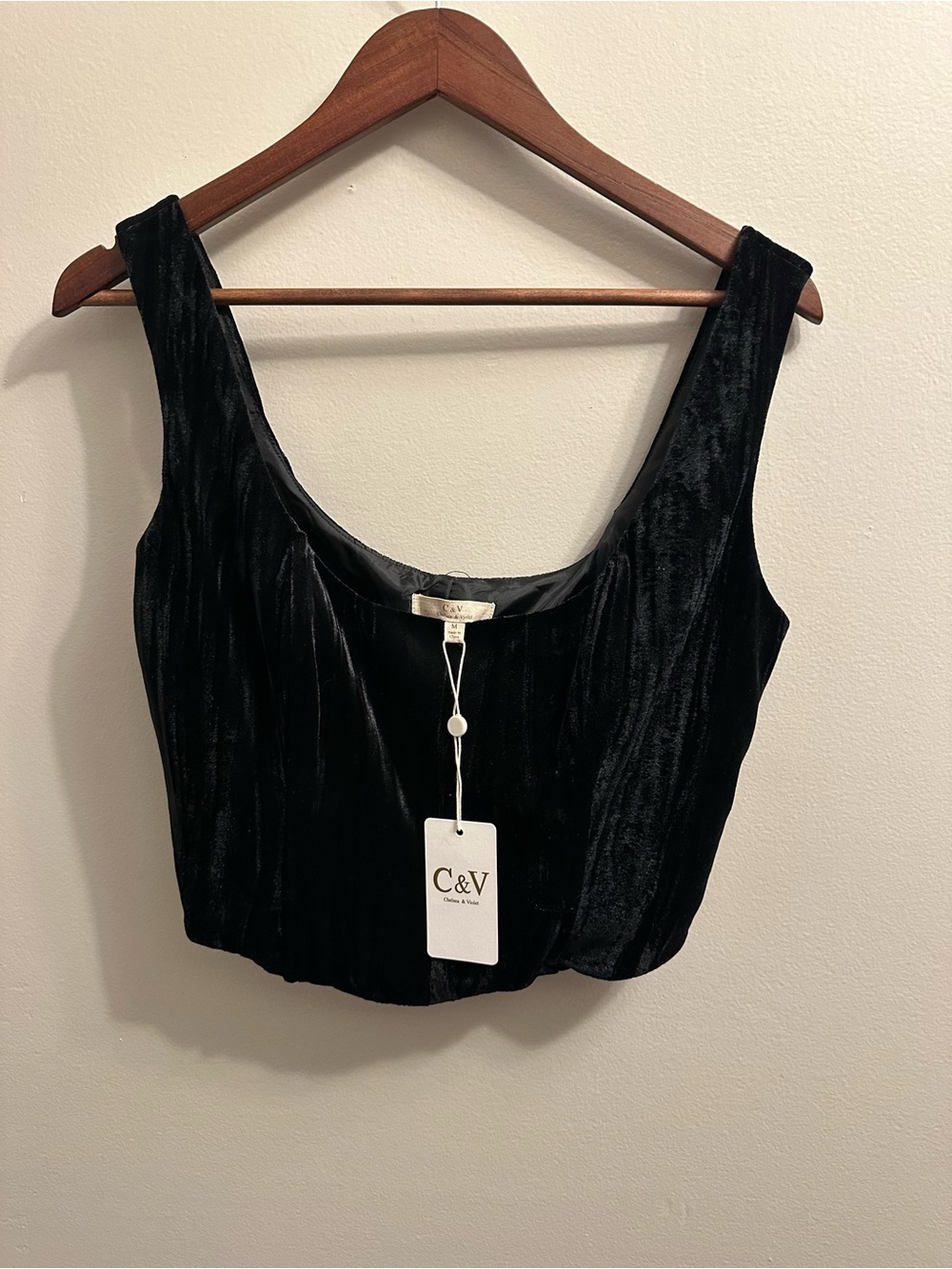 Chelsea & Violet Black Velvet Cropped Tank